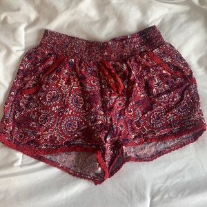 Red and Blue Printed Shorts with Pockets